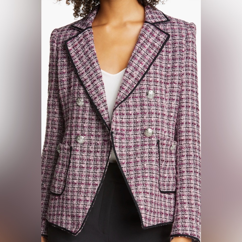 VERONICA BEARD | Theron Tweed Double Breasted Pink Purple Dickey Blazer Jacket